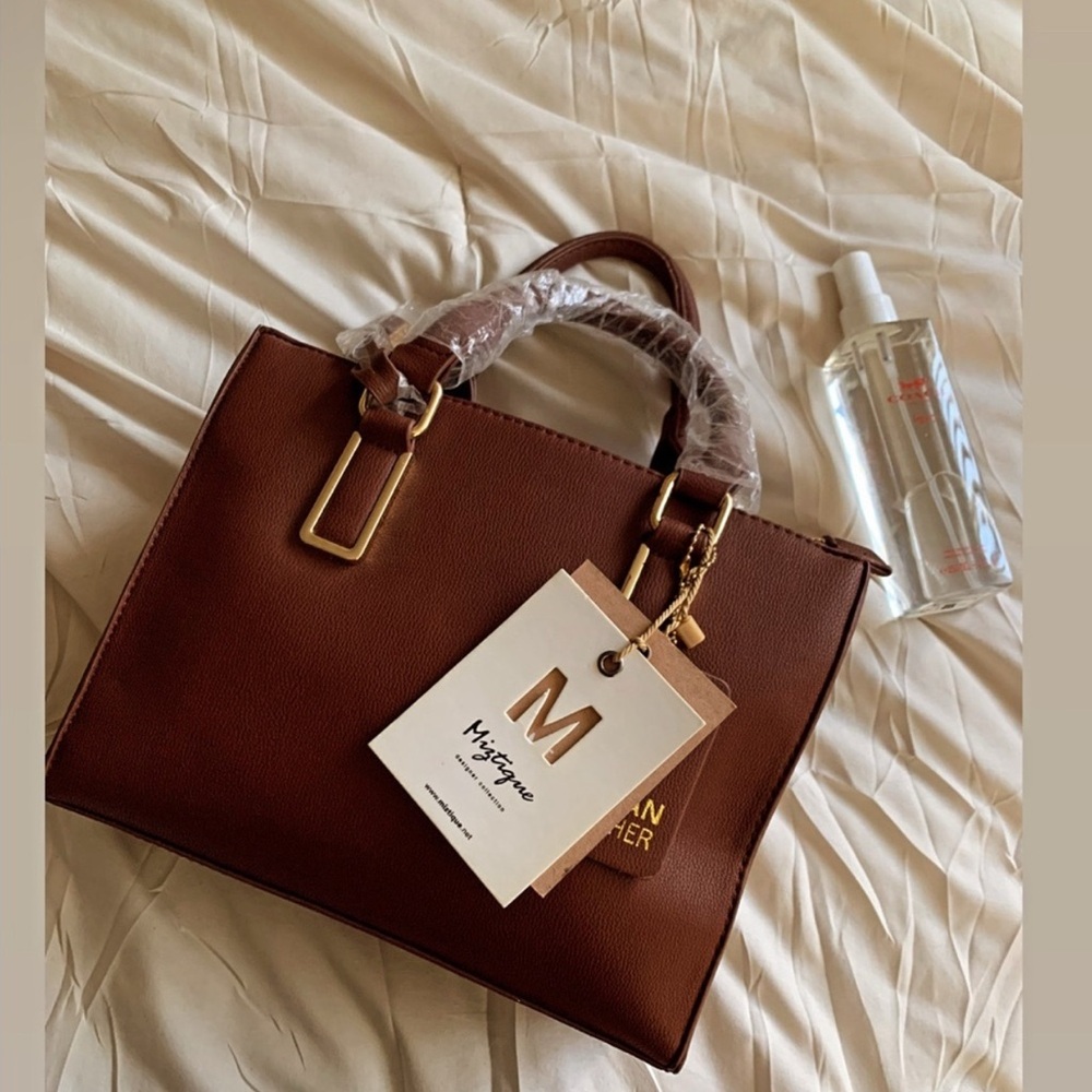 Miztique Burgundy Brown Leather Tote Bag - Picture 1 of 4